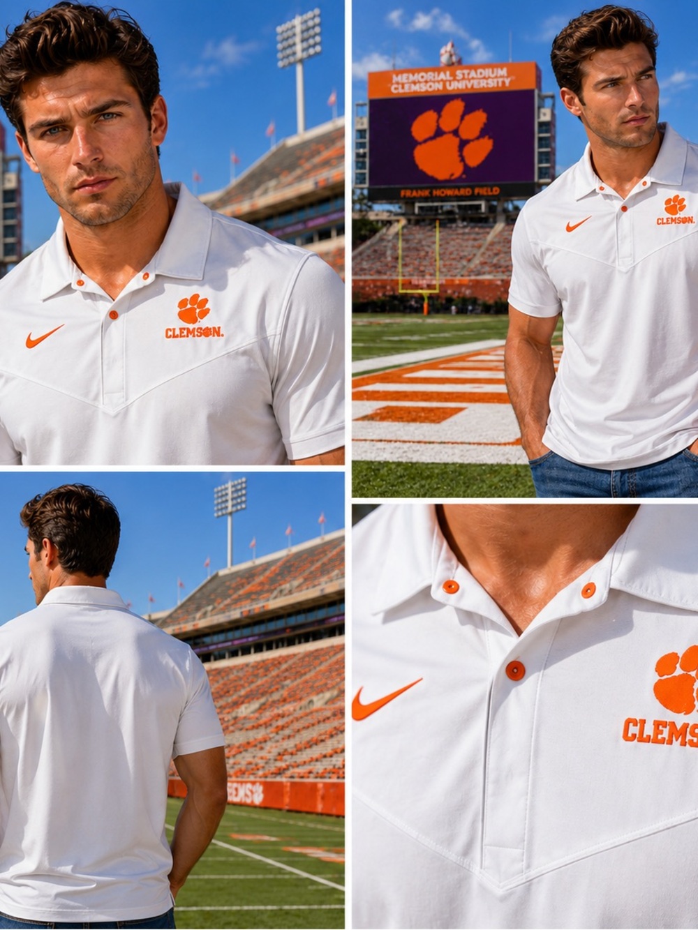 Nike Clemson Tigers Dri Fit Polo Mens XL White Orange NCAA Golf Shirt - Picture 2 of 5